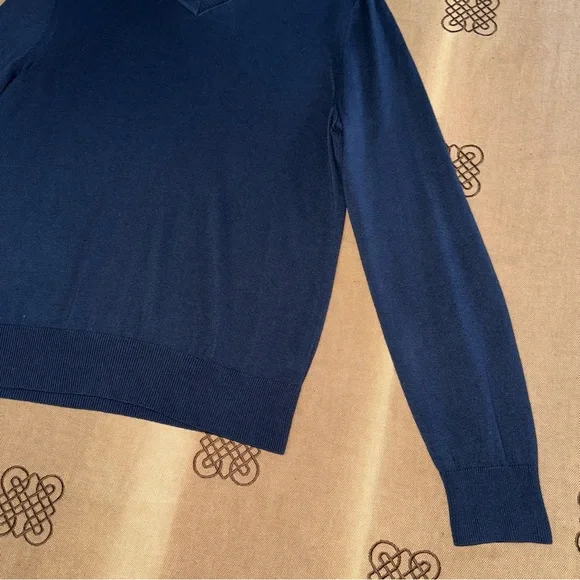 Banana Republic Mens Navy Blue Silk Cashmere V-Neck Sweater Size M - Picture 6 of 15